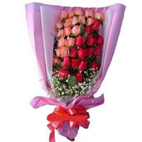 16 pink roses, 16 red roses, match baby's breath. ...