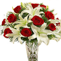 Classic Bouquet of 12 Red Roses and 4 White Lilies