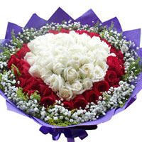 Modern White and Red Roses in Heart Shape Arrangement