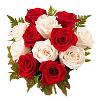 6 red roses, 6 white roses, match greenery, flowers glass vase arrangement....