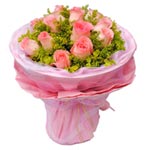 Magnificent 12 Pink Roses Bouquet with Greens