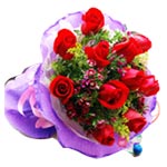 Gorgeous Bouquet of 11 Red Roses with Greens