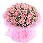 Blossoming Full Bloom 33 Pink Roses Bouquet