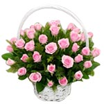 Artistic Basket of 36 Peach Pink Roses with Greenery
