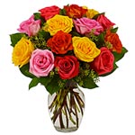 Designer Bunch of Eighteen Assorted Roses in a Vase