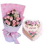 Delicious Cream Cake with 11 Pink Roses