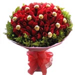 Ecstatic 16 Ferrero Rocher with 99 Red Roses