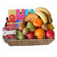 Tantalizing Fresh Fruits, Tea and Biscuits Gift Basket