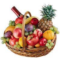 Alluring Premium Fresh Fruit and Wine Gift Basket