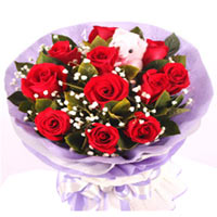 Cherished Arrangement of 11 Red Roses with Greens<br/><br/>