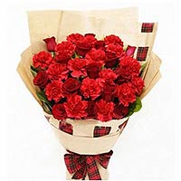 12 red roses, 16 red carnations and greens, light ......  to Suihua