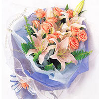 2 light pink lilies, 10 pink roses, (or red rose),......  to Baoding