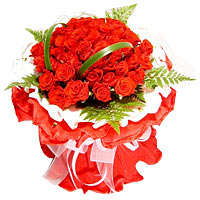 48 red roses, mach greenery, white paper wrap insi......  to Ezhou