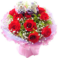10 red roses with babybreath and greens, two littl......  to Jiaxing