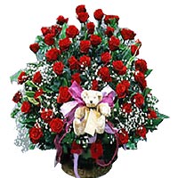66 red roses, baby's breath, a litter bear, corbei......  to Nujiang