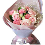 4 pink roses, 4 white roses, 5 pink carnations, ma......  to Dantu