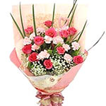 11 pink carnations, 11 red roses, match leaves and......  to Shuangyashan