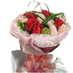 8 red roses, 8 pink carnations, brown crepe paper ......  to Huainan