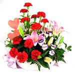 12 red carnations, 1 pink perfume lily, match ball......  to Nanning