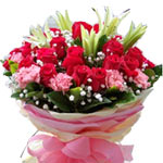 24 red roses, 12 pink carnations, 2 white lilies w......  to Ruian