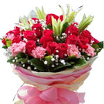 24 red roses, 12 pink carnations, 2 white lilies w......  to Jiamusi