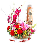 5 red carnations, 2 pink roses, 1 pink perfume lil......  to Nanyang