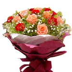 9 pink roses, 12 red carnations, baby's breath, gr......  to Sanming