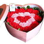 Red and pink carnations, total 30 stem, heart box ......  to Suihua