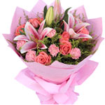  9 pink roses,9 pink carnations and 1 pink lily wi......  to Hainan