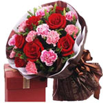 6 red roses and 11 pink carnations with green, be......  to Zhaoyuan