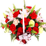 20 red carnations,2 pink lilies, 3 pink carnations......  to Dachuan