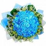 Cheerful Coastal Display of 99 Blue Roses