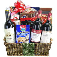 Beautiful Wine Basket with Gourmet Delectable