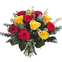 Let her charm unique color combination and love the sun. 11 red and yellow roses...