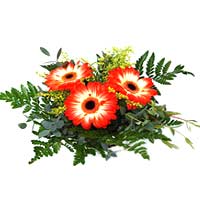 Flower candy consisting of 3 mini gerberas, 2 Solidago and additional green...