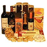 Delicious Italian delicacies packed in rustic wood...