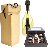 Attractive Gift of One Bottle Epsilon Gold- 75 cl. and One Box of 9 Pc. Handmade Licorice Aalborg Chocolates