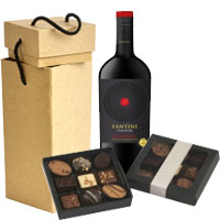 Luscious Gift of One Bottle Fantini Farnese Sangiovese Red Wine and 9 Pc Chocolate Box-125 g