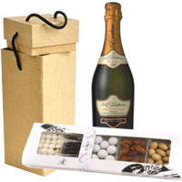 Charming Gift of One Bottle Le Contesse Prosecco Treviso DOC Italian Champagne and Aalborg Chocolate Box<br>