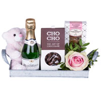 Charming Gift of Champagne n Chocolate with Teddy