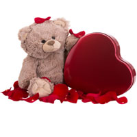 Adorable Combo of Light Brown Teddy with Heart Shape Metal Chocolate Box