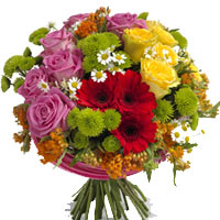 A dense bouquet which has several sides to its per...