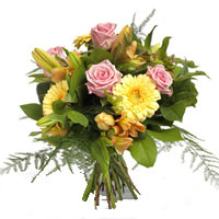 Luminescent Yellow Gerberas are teamed up with pur...