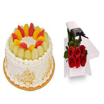 Delicious Christmas Happiness Fruit cake with 6 Red Roses