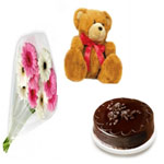 Heavenly Cake for New Year with Flowers and Teddy