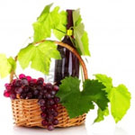 Sophisticated Basket of Fresh Fruits and Red Wine