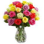 Tender Bouquet with 24 Multicolored Roses for X-Mas