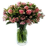 Elegant Soft Pink Roses and Seasonal Flowers in a Bunch