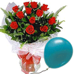 12 Red Roses with Balloon