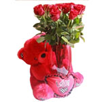 Ravishing Long-Stemmed Red Roses with a Cuddly Teddy